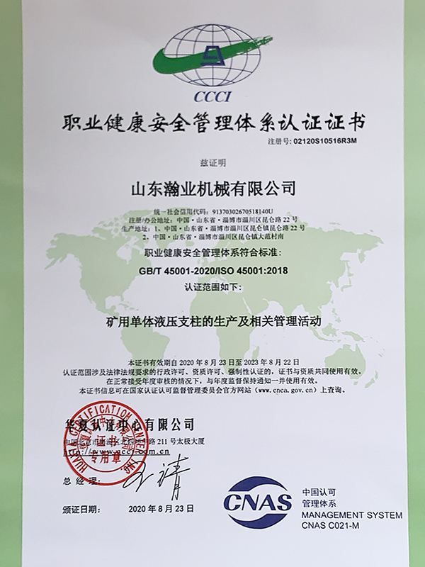 職業(yè)健康體系認證證書